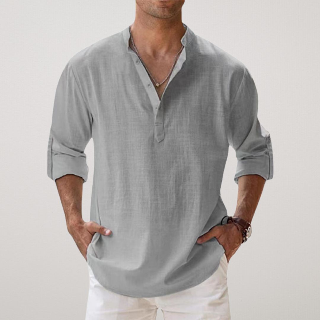 Liam | Andningsbar Henley-skjorta med linnelook 2+1 gratis