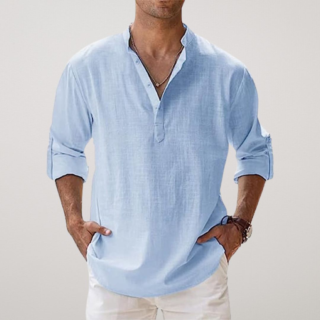 Liam | Andningsbar Henley-skjorta med linnelook 2+1 gratis