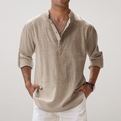 Liam | Andningsbar Henley-skjorta med linnelook 2+1 gratis