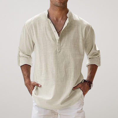 Liam | Andningsbar Henley-skjorta med linnelook 2+1 gratis