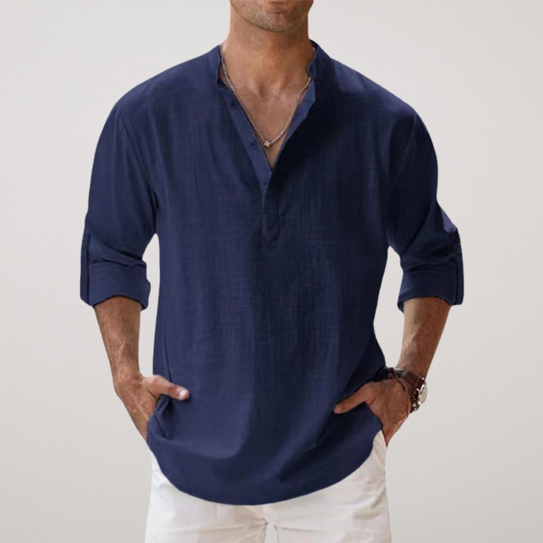 Liam | Andningsbar Henley-skjorta med linnelook 2+1 gratis