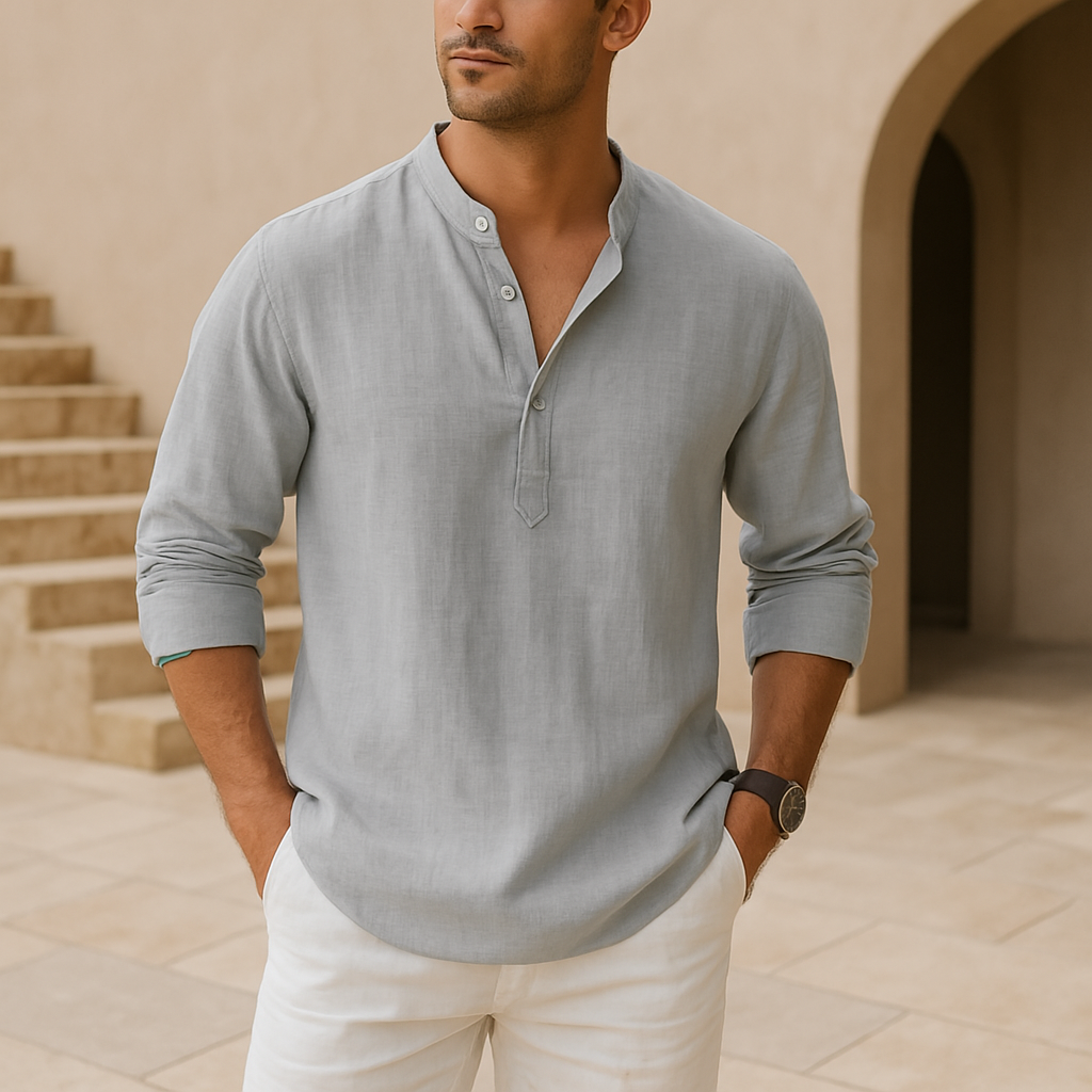 Liam | Andningsbar Henley-skjorta med linnelook 2+1 gratis