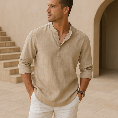 Liam | Andningsbar Henley-skjorta med linnelook 2+1 gratis