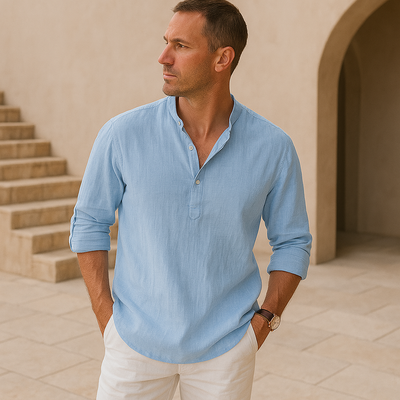 Liam | Andningsbar Henley-skjorta med linnelook 2+1 gratis