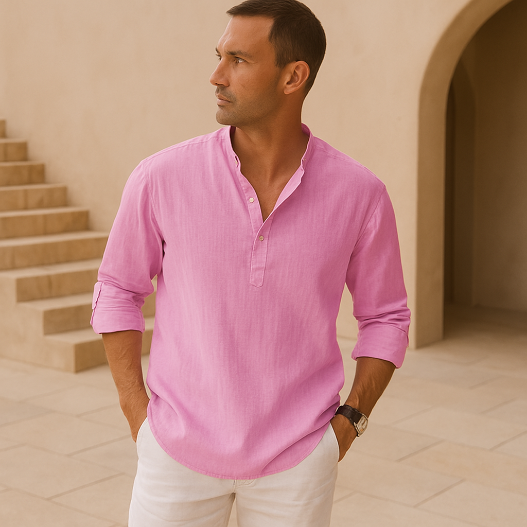 Liam | Andningsbar Henley-skjorta med linnelook 2+1 gratis