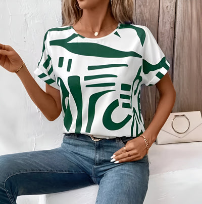 Lena | Lätt och Ledig T-shirt med Abstrakt Mönster