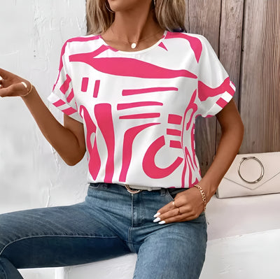 Lena | Lätt och Ledig T-shirt med Abstrakt Mönster